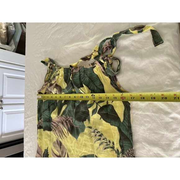 BELLA AMBRA Italy Linen Tropical Hawaiian print Midi Dress Shift Ruffle Hem Bow - Picture 10 of 13